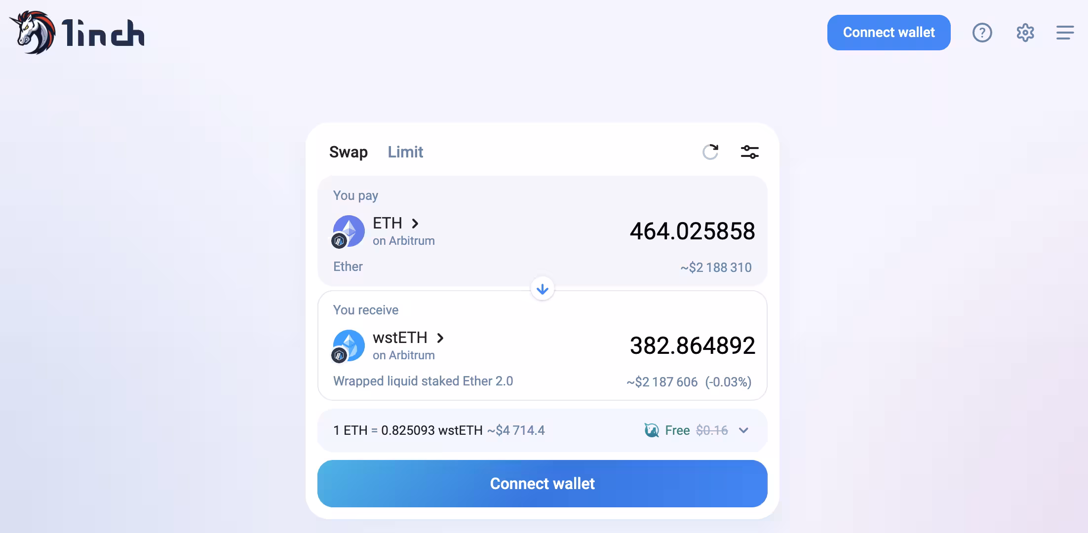 Swap ETH → wstETH